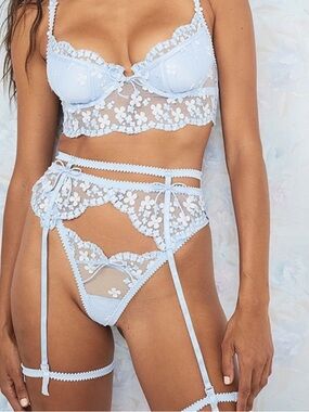 For Love & Lemons Baby Blue Floral Daisy Lace Garter Belt